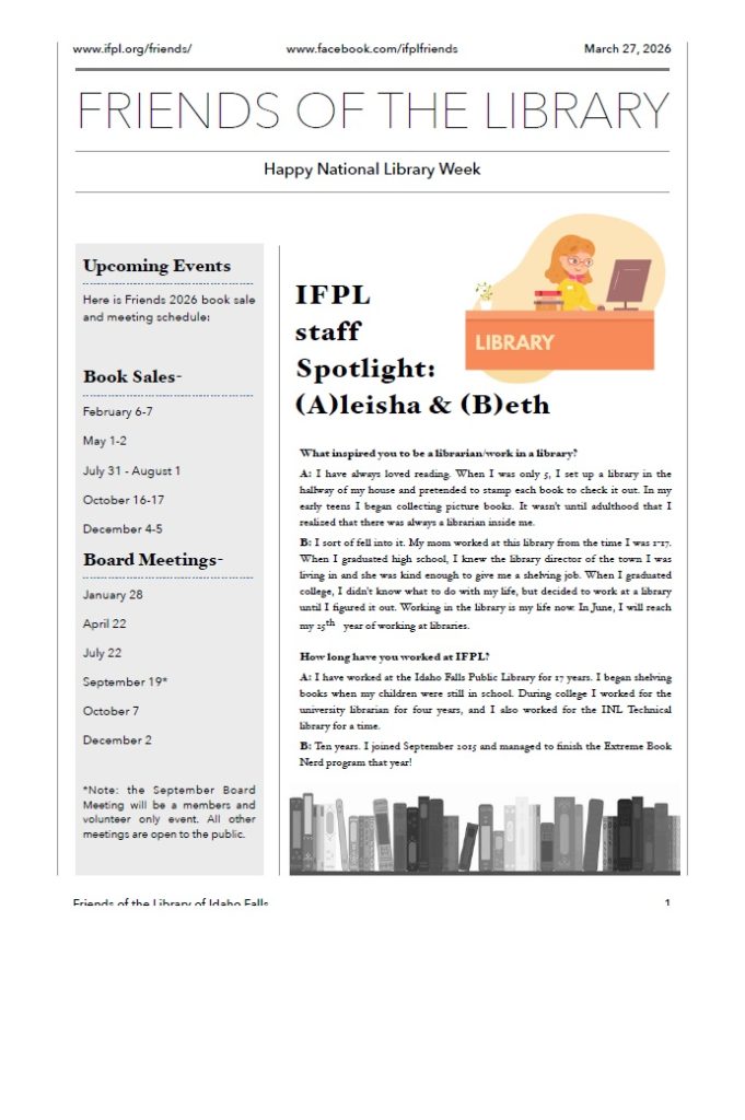 Friends of the Library newsletter – March 27, 2026