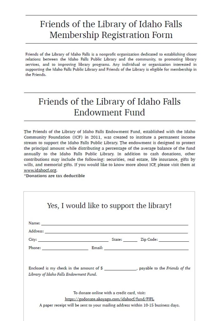 Friends of the Library Endowment Fund form.
